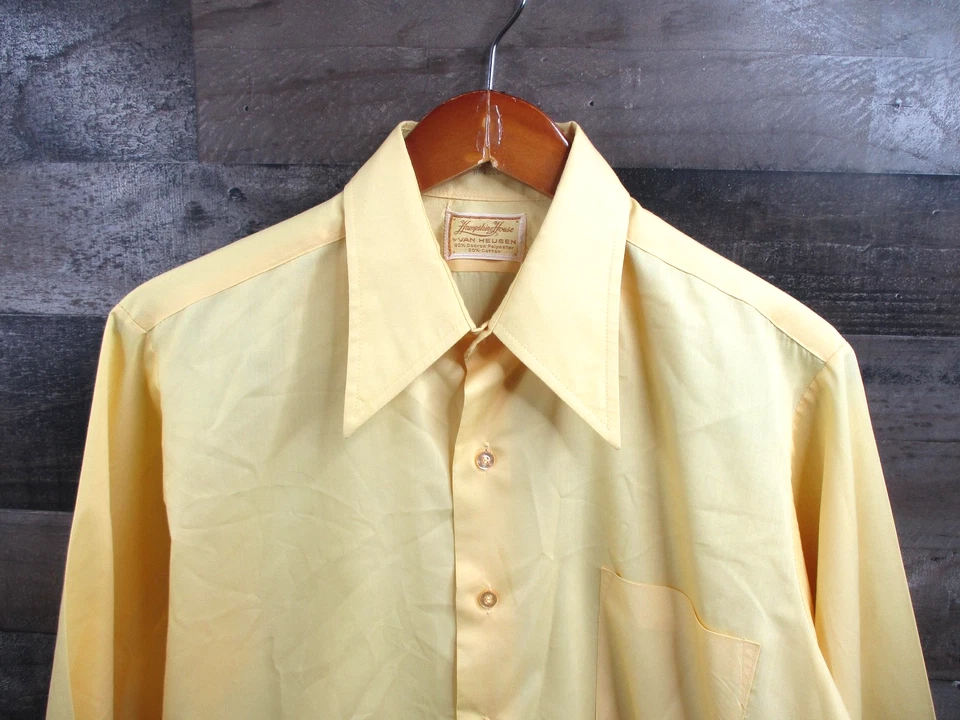 Vintage Hampshire House Van Heusen Shirt Mens 15.5 34 Dress Dagger Collar 70s - Image 1 of 4