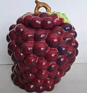 Vintage Ceramic Tilting Purple Grapes Cookie Jar 10” - Picture 1 of 6