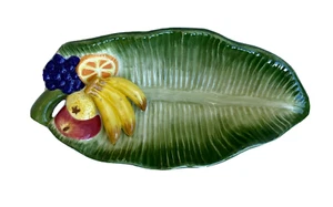 Vintage Fitz & Floyd Ceramic Carioca Leaf Fruit Serving Dish, 9-3/4" Long - Picture 1 of 13