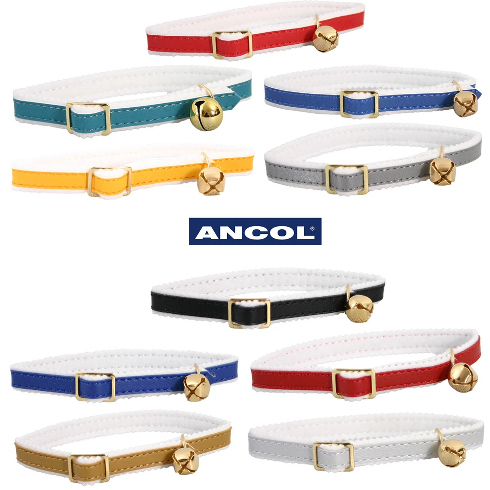 Katzenhalsband reflektierend oder nicht reflektierend dehnbar Ancol Metallschnalle blau grün