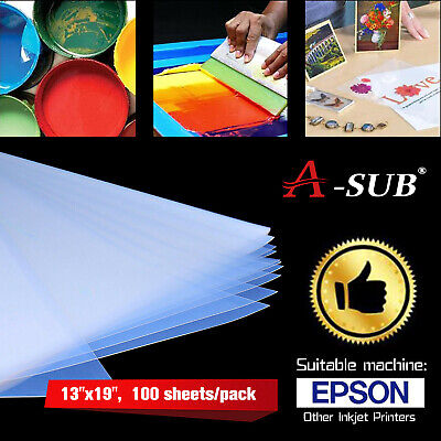 A-sub 100 Hojas 13x19 Impermeable Película De Inyección De Tinta De Impresión De La Pantalla De Seda Transparencia • 50.48€