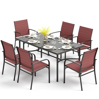 PHI VILLA 7 Piece Patio Dining Set Outdoor Dining Table Chairs Furniture Set