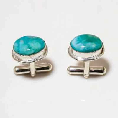 Gemelos naturales de plata de ley 925 con piedras preciosas Larimar regalo especial de cumpleaños para hombre Foto 1 de 4