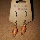 Handmade Gold earrings w/ orange & gold bead. Gift, stocking filler,present 