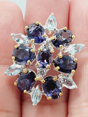 Anillo de gemas de topacio con calor natural talla 6,925 piezas por 1000 de plata de ley Foto 1 de 4