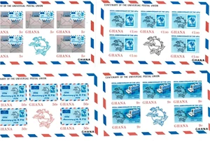 Ghana 1974 - Unión Postal Universal IMPERF - Hoja de 4 - Scott #512-5 - Estampillada sin montar o nunca montada - Imagen 1 de 5