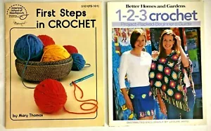 1-2-3 Crochet Beginner's Guide First Steps Patterns Books Afghan Pillow Sweater+ - Picture 1 of 12