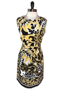 RONNI NICOLE Size 16 Sheath Dress Black Yellow White Floral Sleeveless - Picture 1 of 6