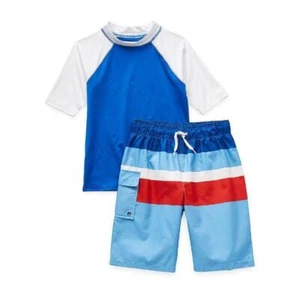 OUTDOOR OASIS Big Boys XL(18-20) Blue Stripe 2-Pc Rashguard Swim Set NWT - Picture 1 of 2