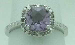 WUNDERSCHÖNER RING AUS STERLINGSILBER IM KISSENSCHLIFF MIT AMETHYST & DIAMANT AUS NACHLASS, GRÖSSE 7,5 - Bild 1 von 7