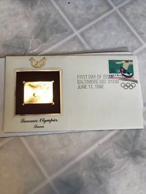 Vintage First Day of Issue 1992 Summer Olympics Soccer Stamp Postage - Image 1 of 4