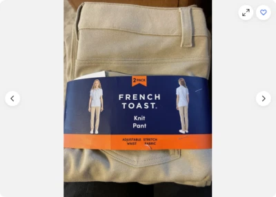 French Toast Girls SKINNY Knit Pants Uniform Adjustable waist 2 Pk(KHAKI 8)NWOT - Image 1 of 4