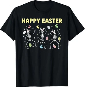 Happy Easter Skeleton Bunny Rabbit Retro Easter Day Bunny T-Shirt - Picture 1 of 6