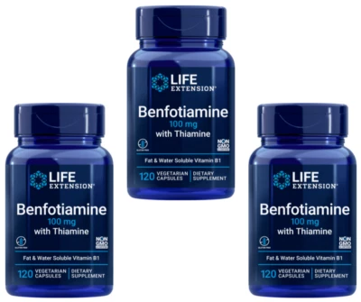 PACK de 3 Life Extension Benfotiamina 100 mg con vitamina B1 soluble en tiamina 120 cápsulas Foto 1 de 4