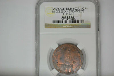 Great Britain: 1790'S Halfpenny- D&H 602A-  Middlesex-Skidmores's- NGC MS-62 RB - Image 1 of 3