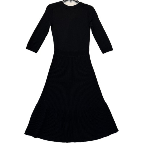 Abito midi donna KATE SPADE New York lana a costine maglia finto avvolgente taglia XS nero