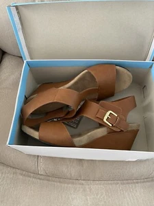 Comfort Plus By Predictions Wedge Sandals Womens Size 9 Brown Open Toe Shoes - Picture 1 of 10