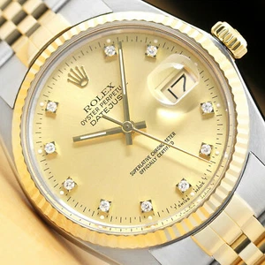 ROLEX MENS DATEJUST FACTORY DIAMOND DIAL TWO-TONE QUICKSET WATCH + ROLEX BAND - Picture 1 of 9