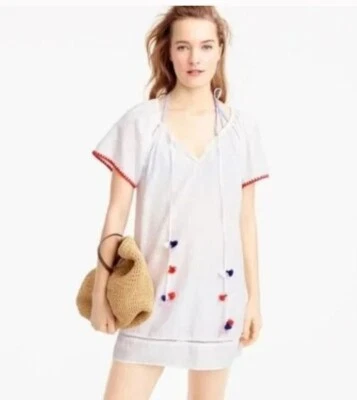 Nuevo vestido túnica JCREW para mujer cubierta de natación blanco lino talla S borlas nuevo con etiquetas 4 de julio Foto 1 de 4