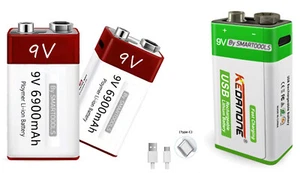 1-4x 9V Block Akku lithium-ionen poly.Battery 1800-6900mAh 1200 p.USB w.aufladb. - Bild 1 von 26