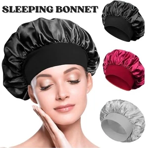 Sleeping Bonnet Hair Wrap Silk Satin Cap Women Elastic Night Soft Cap Headwear - Picture 1 of 18