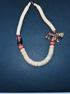 Hand Carved Wooden African Safari Animal Bead Necklace 24" - Picture 1 of 6