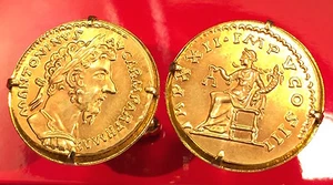 Ancient Roman Marcus Aurelius Aureus 168 AD Rome Gold Plated Coin Cufflinks +Box - Picture 1 of 4