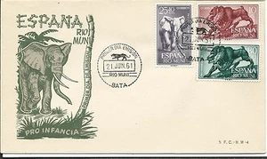 FDC Spain Rio Muni Pro infancia child 1961 / Elephant Monkeys - Picture 1 of 1