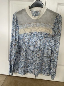M&S Limited Collection Blue Paisley And Lace Top Size 8 - Picture 1 of 4