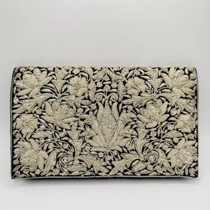 VTG Metallic Gold Embroidery on Black Velvet Evening Clutch - Made In India - Picture 1 of 10