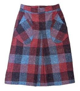 Vintage Orange Gray Plaid Skirt Fits XS Small Speckled Cottage Goblin Core Fall - Picture 1 of 6