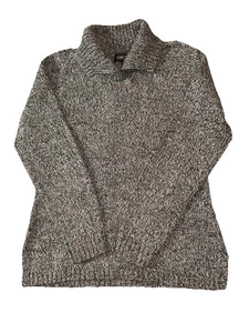 S 100% cotton sweater fold down collar thick marled knit LS Black Gray White - Picture 1 of 4