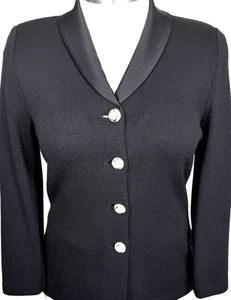 St John Evening black jacket crystal buttons size 10 satin collar - Picture 1 of 3