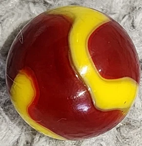 Vintage Akro Agate Corkscrew Marble 7/8" Red Yellow Swirl Ketchup Mustard 1930s - Picture 1 of 9