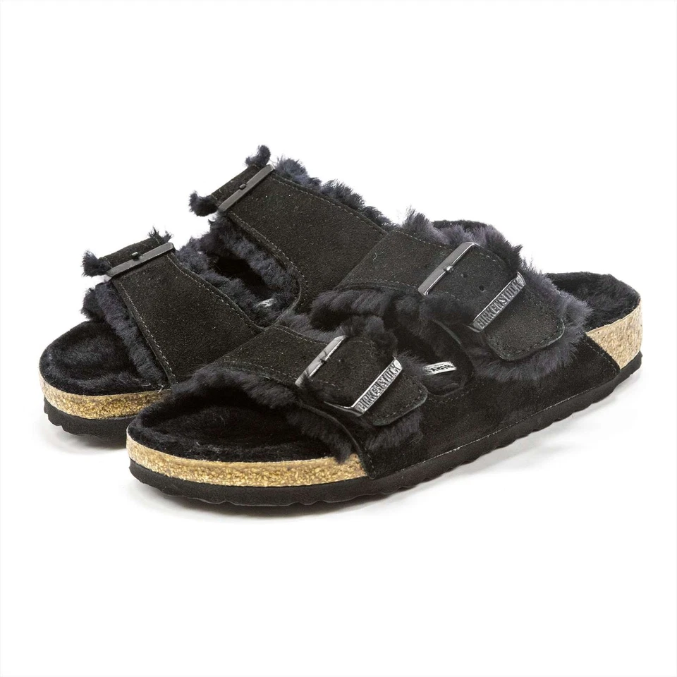 Birkenstock Arizona Fur Shearling Black Suede Sandals EU 41 M US Womens 10