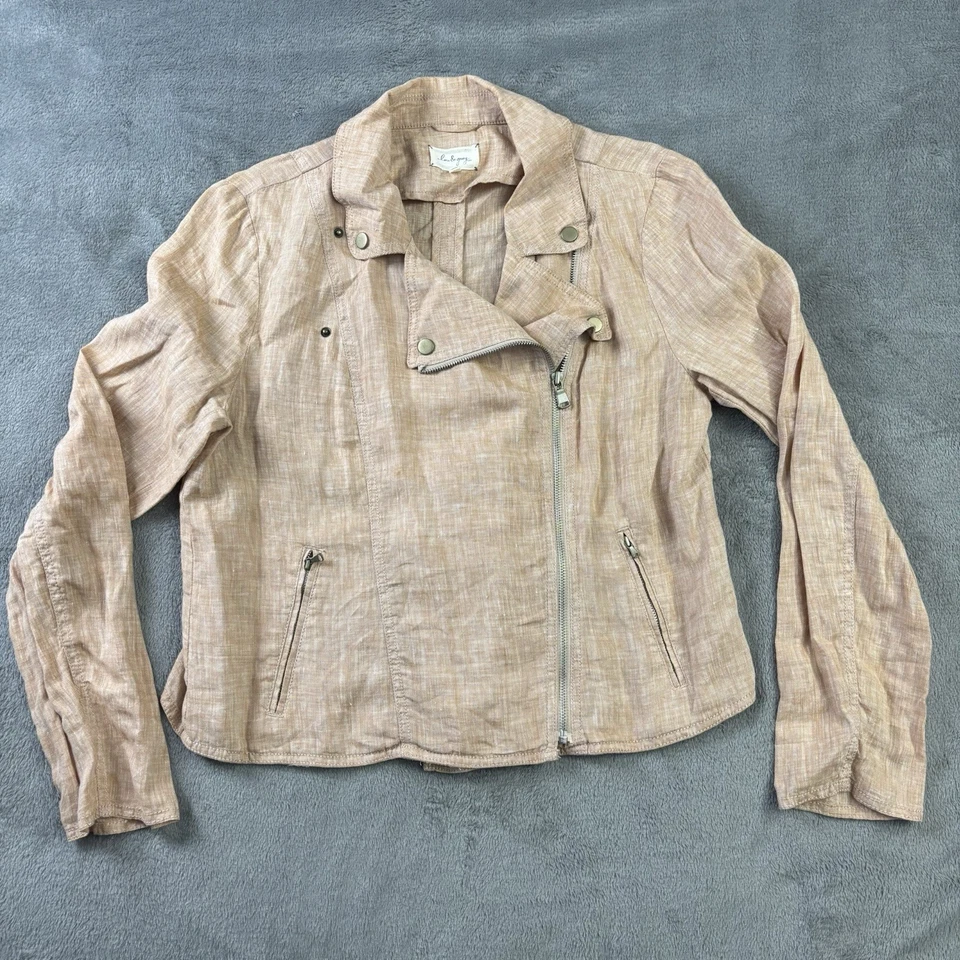 Chaqueta Moto Lou Gris Lino Mujer L Melocotón Blazer Minimalista Preppy Oficina Iglesia Foto 1 de 4