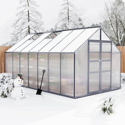 Walk-in Greenhouse Sturdy Polycarbonate Aluminum Frame 6x6 8x6 10x6 14x8 16x8 FT - Image 1 of 4