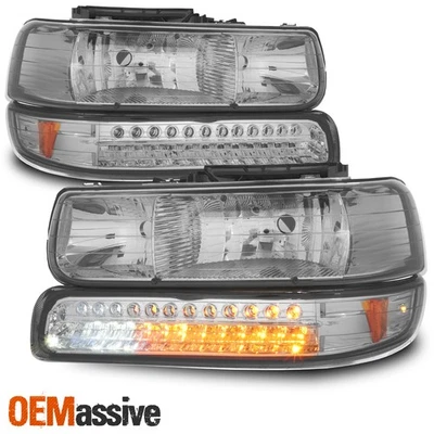 Fits Smoked 99-02 Silverado 00-06 Suburban Headlights +LED Bumper Signal Lights - Image 1 of 4