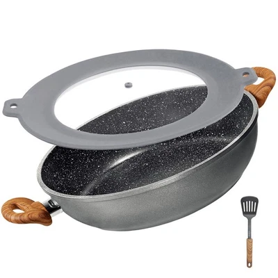 Padella di servizio 28 cm | con coperchio - effetto legno - Immagine 1 di 4