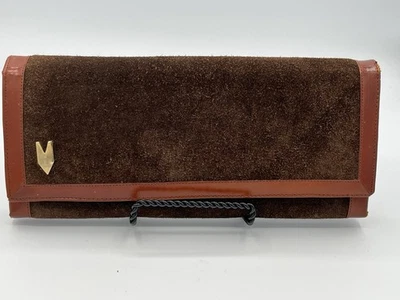 Bolso sin asas de cuero gamuza marrón de colección con bolsillo interior para monedas con bloqueo de beso Foto 1 de 4