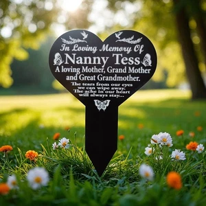 Grave side marker plaque memorial engraved heart Ornament stake memory - Picture 1 of 18