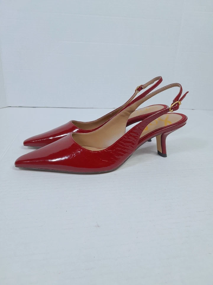 Sam Edelman Red Patent Leather Bianka Slingback Pumps Kitten Heel Sz 6.5  - Image 1 of 4