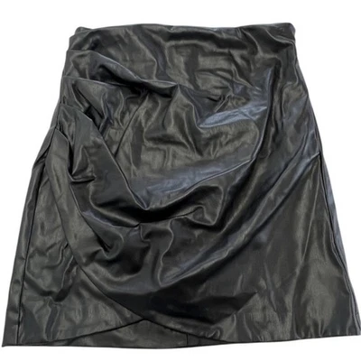 Zara Skirt Womens Small Black Faux Leather Mini High Waist Vegan Pencil Modern - Image 1 of 4