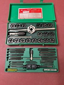 41 Stück Wolfram Gewindebohrer & Schneideisen Set und Koffer, mit Ersatz Vintage 1" Schneideisen Schraubenschlüssel - Bild 1 von 18