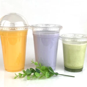 PET Plastic Smoothie Slushy Bubble Tea Milkshake Cups & Lids 12oz 16oz 20oz - Picture 1 of 14