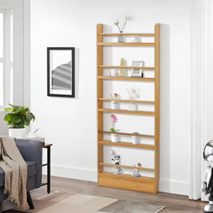 Space Saving Bookcase Bookshelf Wall Mounted Magazine Rack Storage Shelf Bamboo - Picture 1 of 6