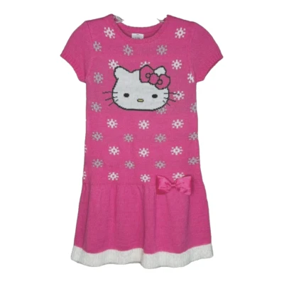 Vestido Hello Kitty Niñas Mediano Rosa Blanco Suéter Vestido Informal Chica Kawaii Foto 1 de 4