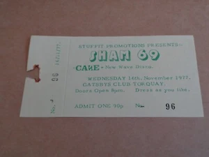 Sham 69 1977 complete Concert Ticket (Cake) - Imagen 1 de 1