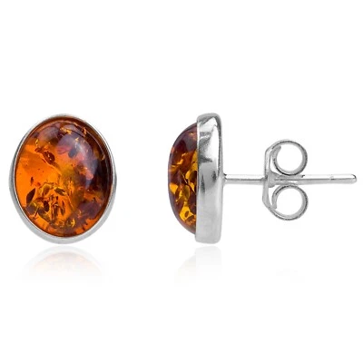 Hermosos aretes ovalados de plata esterlina 925 maciza pura miel ámbar báltico Foto 1 de 4