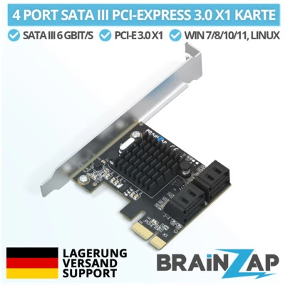 4 Port PCIe x1 zu SATA III / SATA 3 6 GBIT/s Erweiterungskarte Karte PCI-Express - Bild 1 von 4